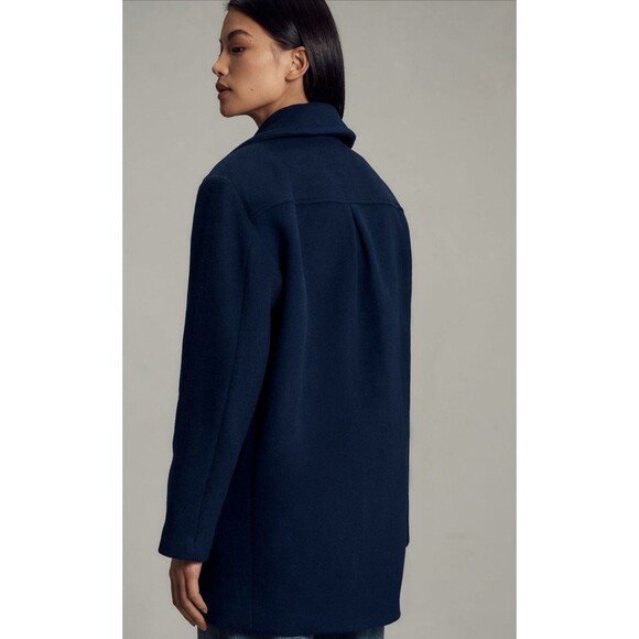 Anthropologie Maeve Coat Women Navy Double Breasted Wool Blend Preppy Large NWT - Picture 5 of 12